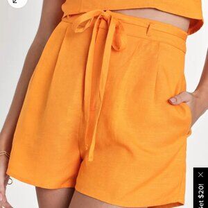 Cheers to Sunshine Orange Linen Paperbag Waist Shorts